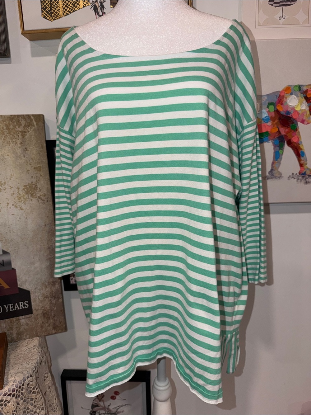 Talbots Mint Green and White Striped Boatneck Tunic